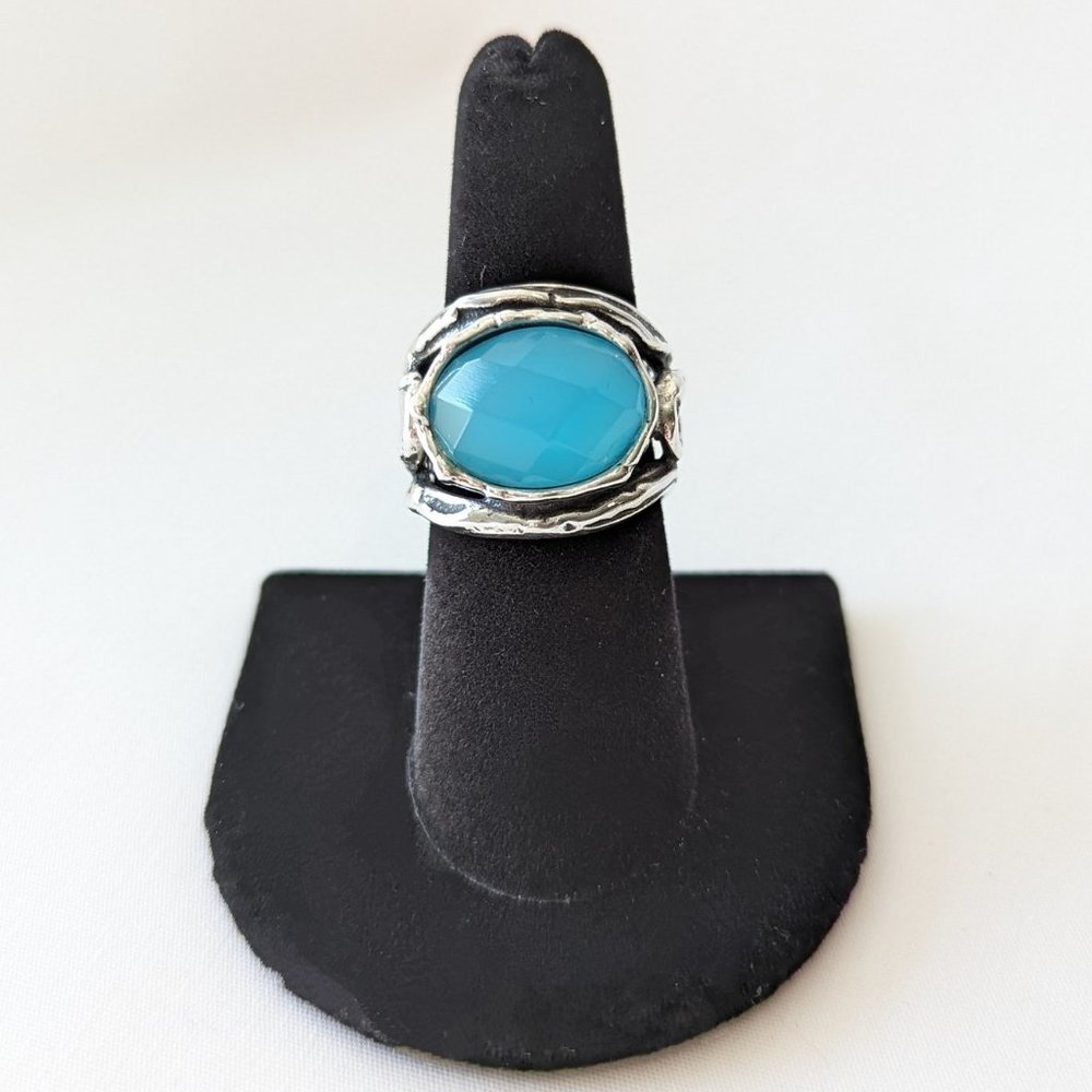 Artisan Light Blue-Green Crystal Sterling Silver Ring - Mexico  Size 8-1/2
